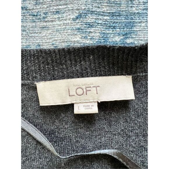 Ann Taylor Loft Heathered Dark Charcoal Gray Open Front Cardigan Large - Picture 2 of 8